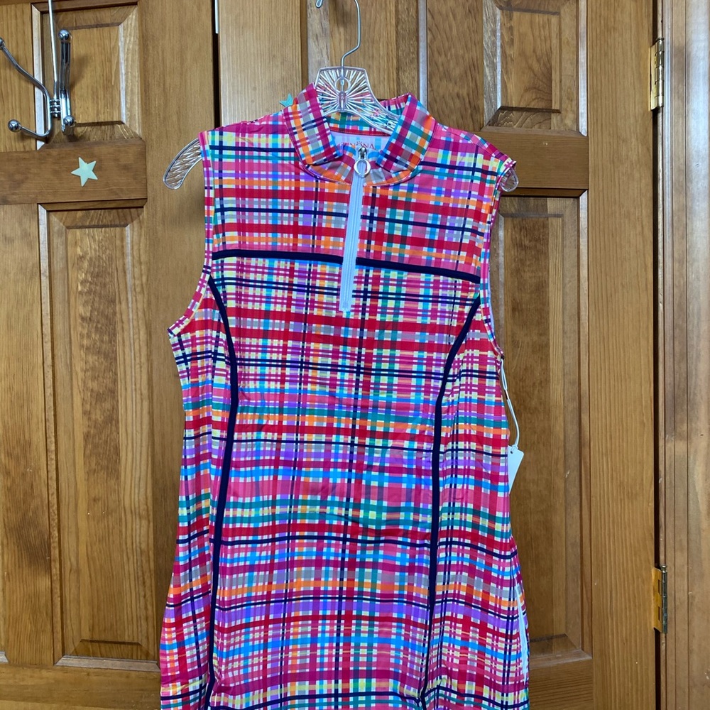 Kinona bright plaid dress, L, NWT
